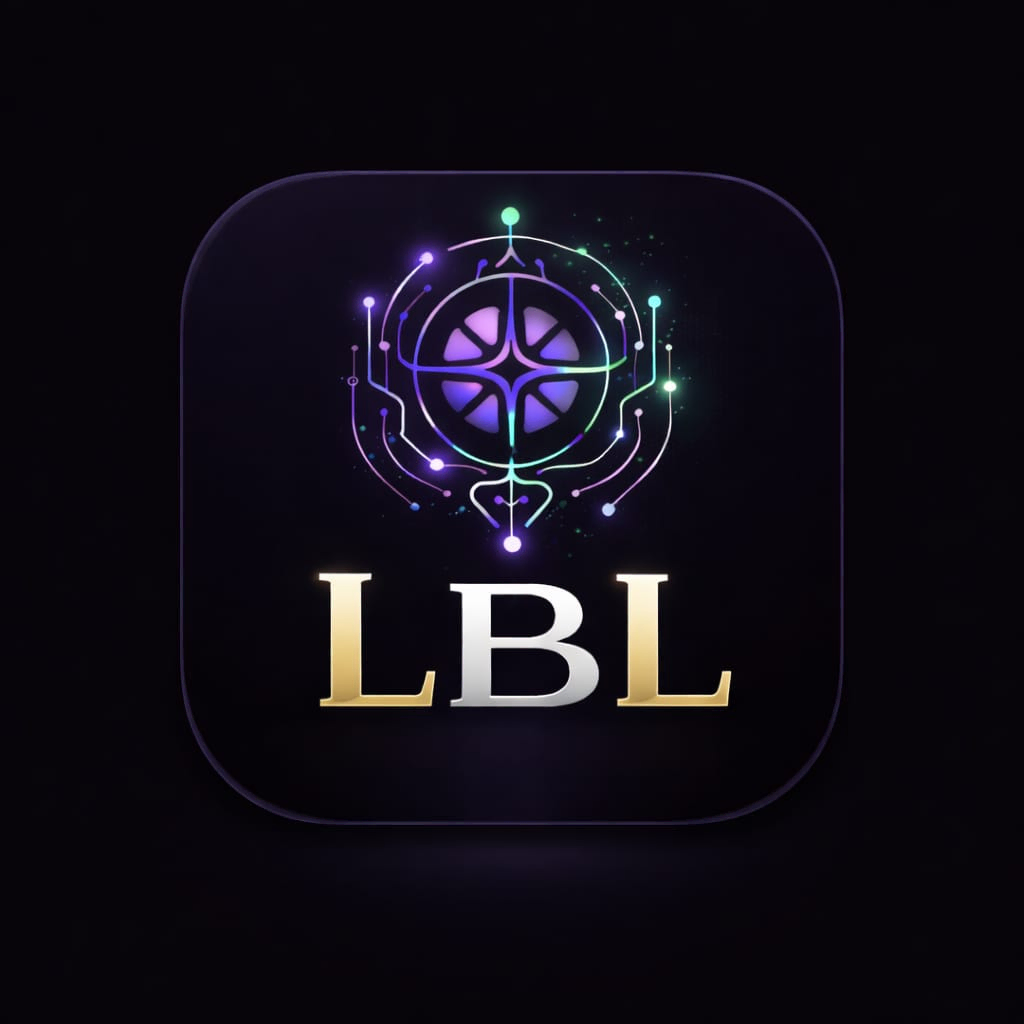 Square LabBool logo with a luminous circuit-and-number-wheel symbol above the letters LBL on a dark background.
